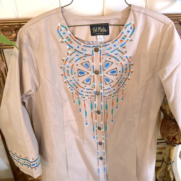 Vintage 1990 Bob Machie Tribal Inspired Jacket Bomber Boho Embroidered - Picture 2 of 5